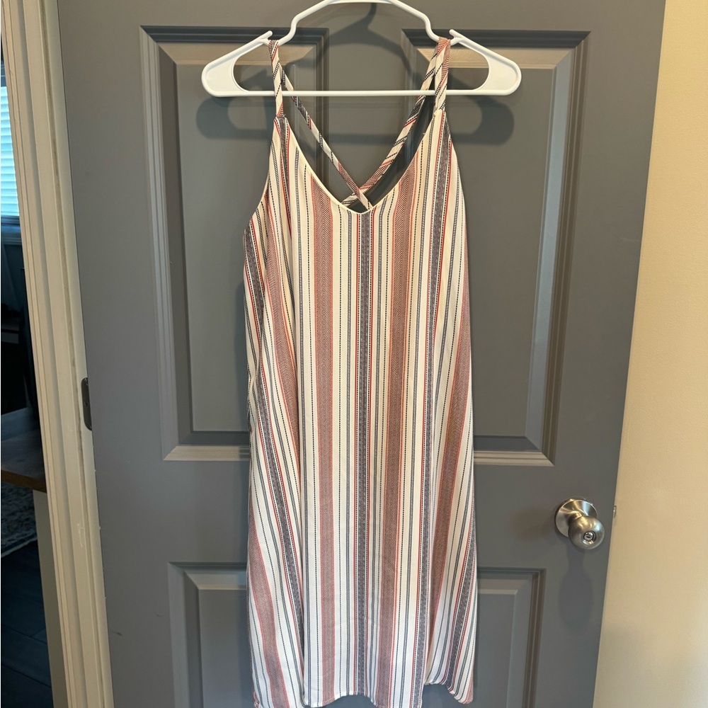 Maurices Striped V-Neck Spaghetti Strap Midi Dress in Rust, Navy and Cream